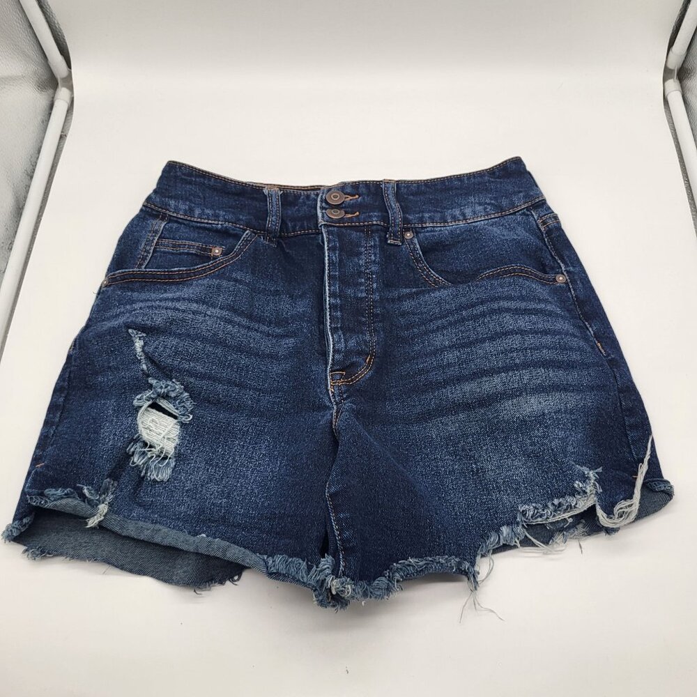 NO BOUNDARIES SZ 11 Juniors Hi Rise Destructed Jean Shorts Button Fly Cut Off